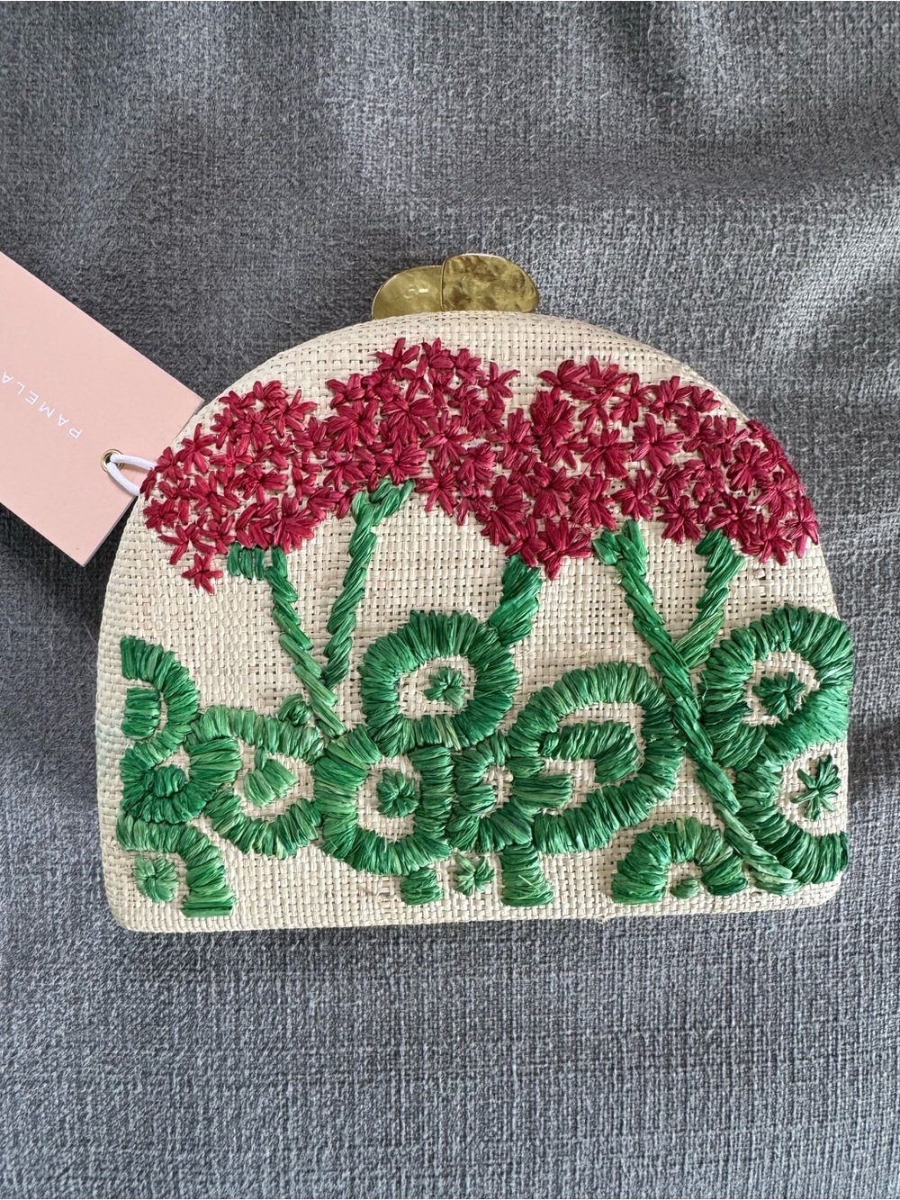 NWT Pamela Munson Geraniums Embroidered Clutch - Picture 3 of 6